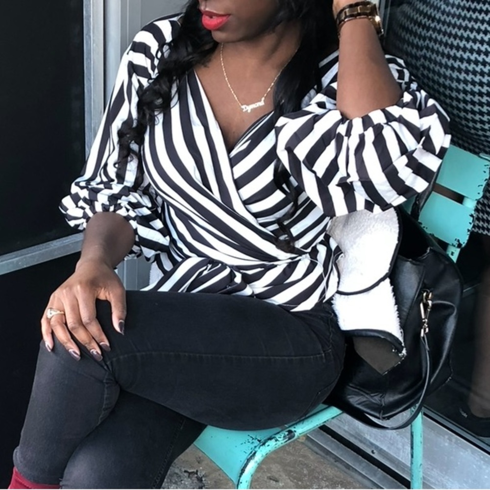 Striped wrap blouse
